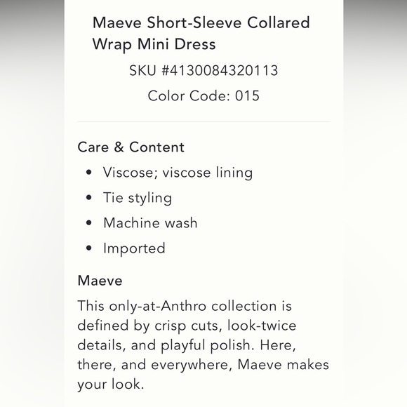 Anthropologie NWT Maeve Short-Sleeve Collared
Wrap Mini Dress size XSP. - Picture 5 of 12
